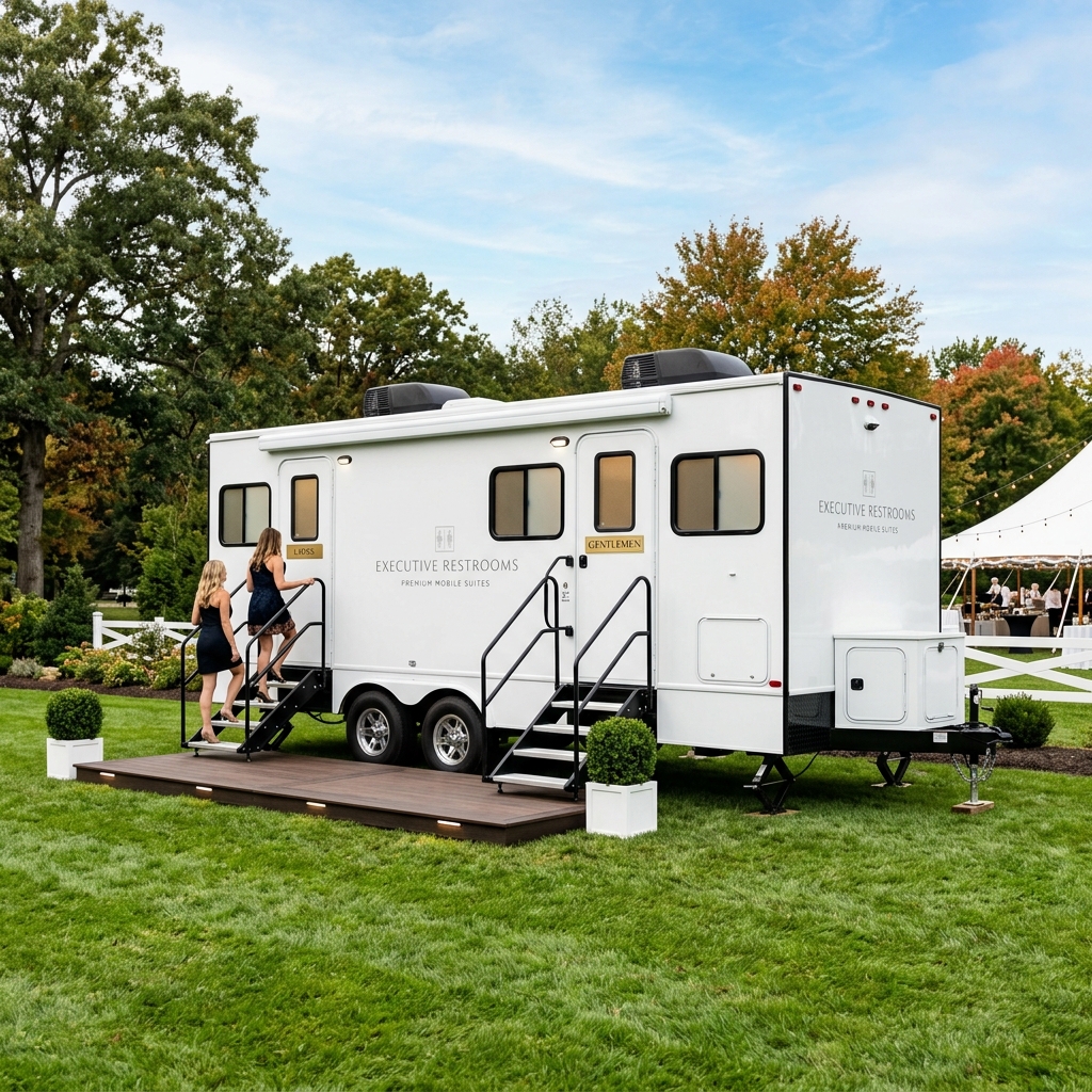 white restroom trailer